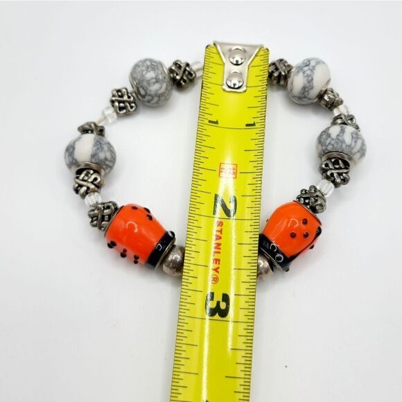 Lampwork Glass Bird Bead Bracelet - Bunting Hill Arts Sterling silver glass lamp work beaded bracelet
